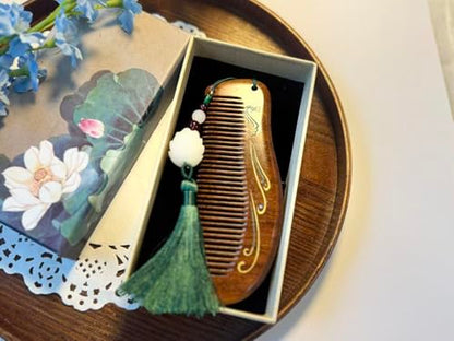 Handmade wooden hair comb, natural sandalwood comb, anti-static wooden combs, with sandalwood fragrance, good for hair growth, suitable for ladies and girls. (moon comb) - color: moon comb