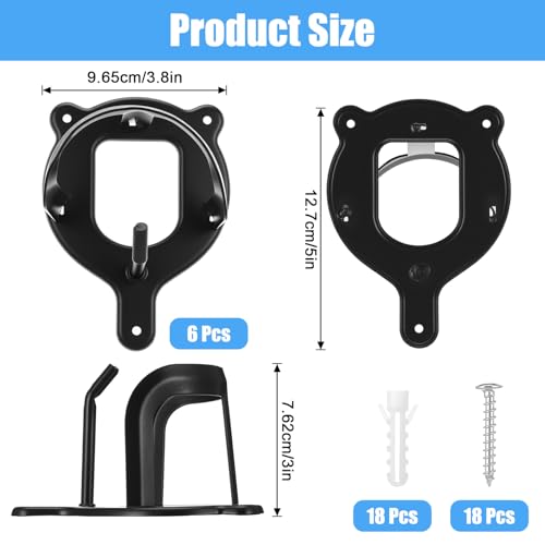 6 Counts Horse Bridle Rack, Iron Bridle Bracket with Tubes and Screw, Wall Mount for Horse Tack Storage, Halter Hanger, Tack Room and Barn Supplies, Black