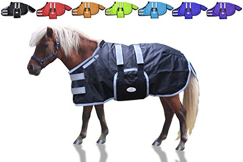 Derby Originals Mini Horse & Foal Winter Turnout Blanket – Reflective, No-Hardware Design, 600D Waterproof Outer, 150g Insulation, 170T Lining, Adjustable Fit, 1-Year Warranty (Black, Medium) - color: Black