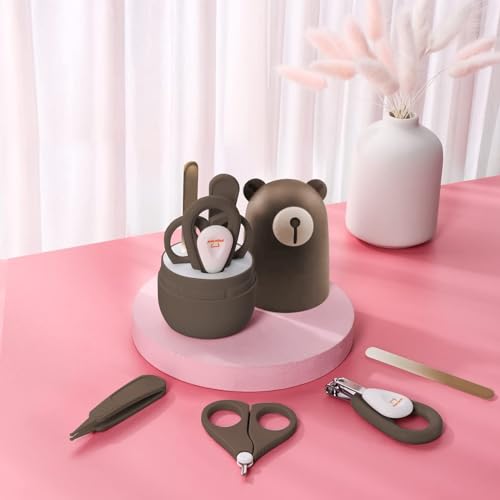 Baby Nail Clippers Set with Cute Case, Infant Fingernail and Toenail File Kit for Newborn Manicure and Pedicure, New Mom Grooming Gift - color: Brush Bronze