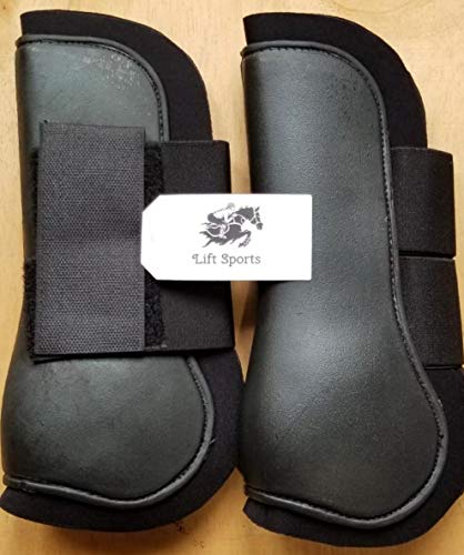 Horse Tendon & Fetlock Boots Jumping Leg Protection Boots Light Weight Support Open Front Brushing (Black (Set of 4))
