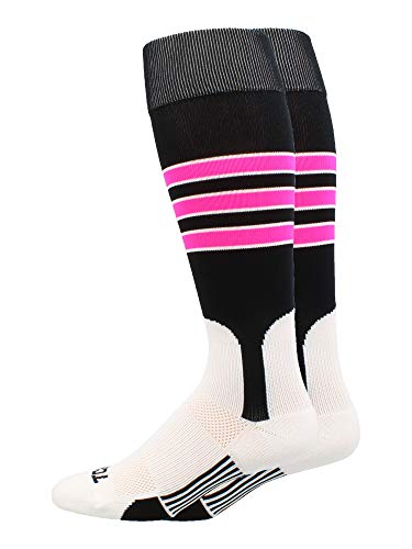 TCK Striped Baseball Stirrup Socks - Youth & Adult - color: Black/White/Hot Pink, size: Medium