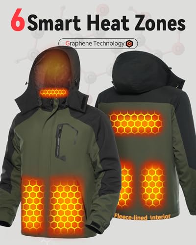 Wulcea Graphene Heated Jacket for Men Fur Lined with Large Capacity Battery Pack - color: Green Fur Lined, size: Small