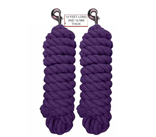 Majestic Ally Pack of 2 Solid Cotton Lead Rope for Horses & Livestock – 10 Foot Long and 5/8 inch (16MM) Thick - Replaceable Heavy-Duty Satin Bolt Snap – Handmade – Soft, Broken in Feel (Purple) - color: PURPLE