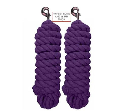 Majestic Ally Pack of 2 Solid Cotton Lead Rope for Horses & Livestock – 10 Foot Long and 5/8 inch (16MM) Thick - Replaceable Heavy-Duty Satin Bolt Snap – Handmade – Soft, Broken in Feel (Purple) - color: PURPLE