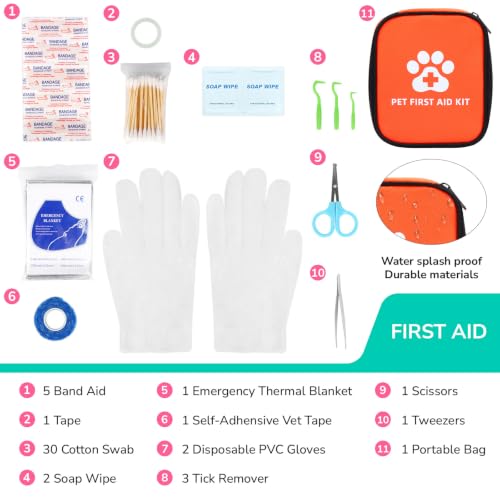 Pet First Aid Kit - Pocket Emergency Pack, Travel & Outdoor, 11 Tools