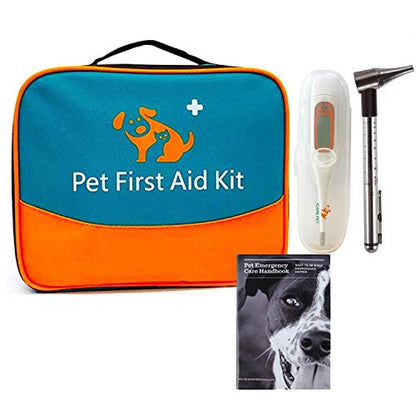 Pet First Aid Kit for Dog, Cat, Rabbit and Other Animal,with Thermometer, Syringe, Otoscope, Perfect for Home Care and Outdoor Travel Emergencies