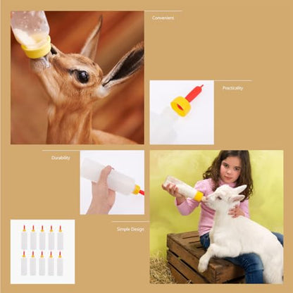 NUOBESTY 1 Set Lamb Feeding Bottles Calf Nursing Feeder Bottles with 8 Replaceable Nipples for Livestock Feeding