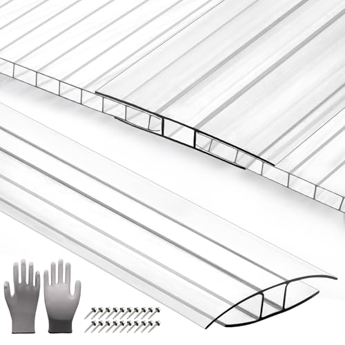 10-Pack 4ft Greenhouse Polycarbonate H-Channel Connectors, Heavy-Duty Twinwall Panel Joiners for 0.24” and 0.32” Panels, Weather Resistant Design, Includes 20 Screws and Work Gloves - size: 4' × 2.16’’ × 0.32’’