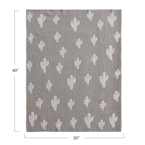 Creative Co-Op Cotton Knit Baby Blanket with Cactus Print, Multicolor - color: Cacti, size: 40" L x 32" W