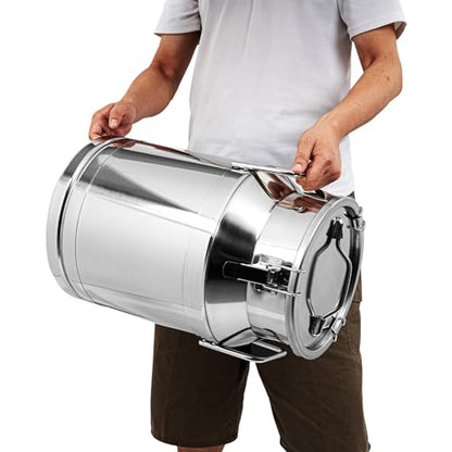 Milk Bucket 30L/8gal Stainless Steel Milk Transport Barrel with Lid, Heavy Duty Milk Jugs with Three Buckles and Two Sturdy Handles for Oil, Milk, Coffee, Wine, Tea, Honey - size: 30L