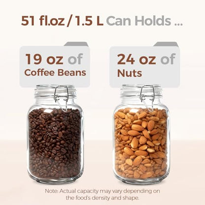 ComSaf Square Glass Canisters 51 oz 3 Pack for Flour Sugar Coffee Pantry - size: 51oz*3