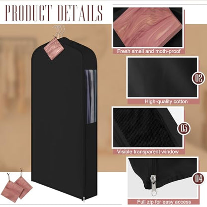 Briwooody Cotton Garment Bags, 2 Sets,Moth Protection,40 x 24 x 6 in, Black - color: Black, size: 40 x 24 x 6 Inch