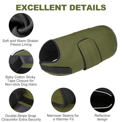 BEAUTYZOO Dog Winter Coat for X-Large Dogs, Waterproof Canvas Jackets - color: Green, size: XL(Chest Girth 34"-45", Back 24", Neck 24"-29")
