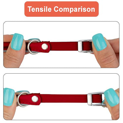 OOPSDOGGY Rolled Leather Cat Collar with Bell, Reflective Kitten Collars with Buckle Include Safety Elastic Strap - Adjustable Small Pet Collars for Boy Girl Cats (Red) - color: Red