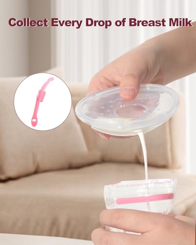Oiomniv Breast Milk Collector, 2PCS Milk Collectors for Breastfeeding | Reusable Breast Shells, Silicone Breastmilk Collection Nursing Cup BPA Free Milk Saver, with 20 PCS Breastmilk Storage Bags