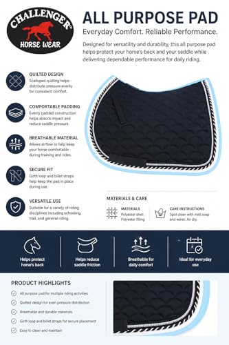 Horse Quilted ENGLISH SADDLE PAD Trail Dressage 72Dressage - color: Black/Turquoise