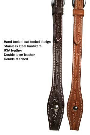 Tahoe Tack USA Leather Leaf Tooled Western Browband Headstall - color: London Tan