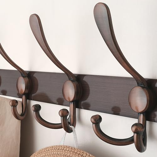 Dseap Coat Rack Wall Mount - 29.5” Long 8-Tri-Hooks Heavy Duty Coat Hanger Rail Wall Hooks for Hanging Coats Hats Clothing Clothes Purse Mudroom Entryway, Pack of 2 - color: Antique Copper, size: L=29.5” (2 Pcs)