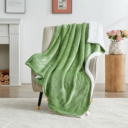 SOCHOW Sherpa Fleece Throw Blanket, Sage Green, 50x60 inches - color: Sage Green, size: 50"×60"