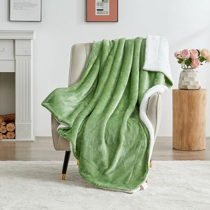 SOCHOW Sherpa Fleece Throw Blanket, Sage Green, 50x60 inches - color: Sage Green, size: 50"×60"