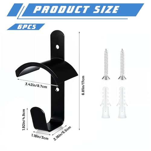 6 Pcs Horse Bridle Rack Wall Mount Black Metal Bridle Holder with Hook and Screws Bracket for Horse Barn Tack Room Stall Storage Derby Day Supplies
