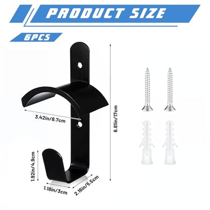 6 Pcs Horse Bridle Rack Wall Mount Black Metal Bridle Holder with Hook and Screws Bracket for Horse Barn Tack Room Stall Storage Derby Day Supplies