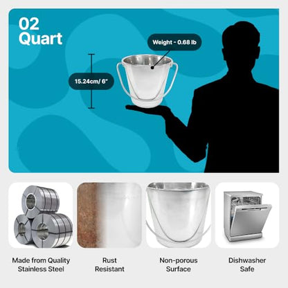 Half Gallon Stainless Steel Bucket - Flat-Side Metal Bucket 2 Quart - size: 2 Quart