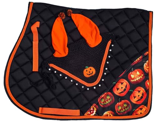 Halloween All Purpose English Saddle Pad | Horse Riding Pad | Fly Bonnet | Horse Riding Equestrian Saddle Pad| - size: COB
