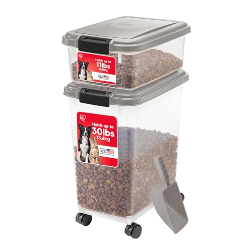 IRIS USA Airtight Dog Food Storage Container Combo, 30 lb & 11 lb Bin - color: Chrome