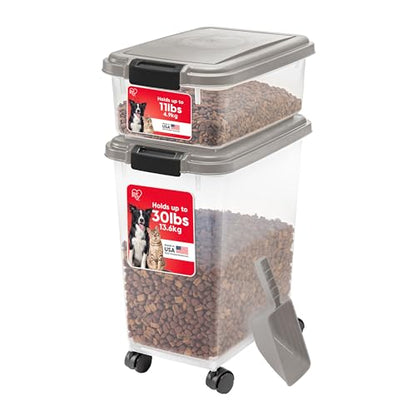 IRIS USA Airtight Dog Food Storage Container Combo, 30 lb & 11 lb Bin - color: Chrome