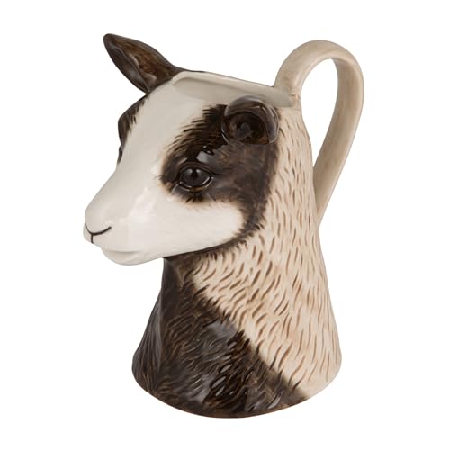 Creative Co-Op 12-Ounce Stoneware Goat Shaped Pitcher, Brown and White