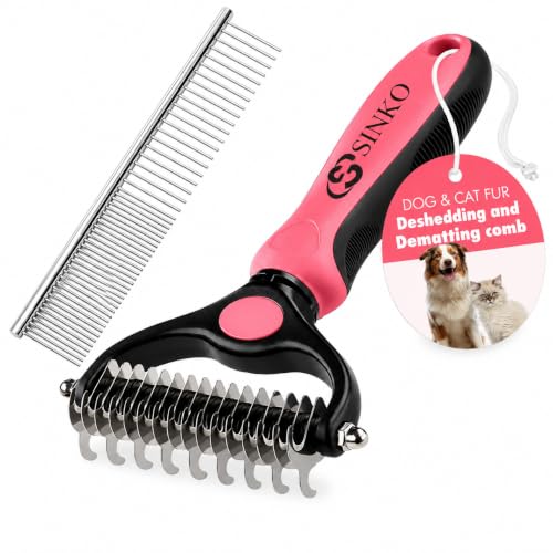 Sinko Shedding Brush for Dog and Cat, Undercoat Rake & Comb with Extra-Wide Double-Sided Stainless Steel Teeth for Deshedding, Brushing, Removing Loose Fur, Knots, Mats & Tangles in Pets (pink) - color: Brush pink