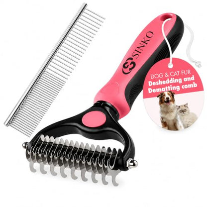 Sinko Shedding Brush for Dog and Cat, Undercoat Rake & Comb with Extra-Wide Double-Sided Stainless Steel Teeth for Deshedding, Brushing, Removing Loose Fur, Knots, Mats & Tangles in Pets (pink) - color: Brush pink