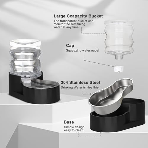 RIZZARI 4L Gravity Cat Water Dispenser:Spill Resistant for Apartments - color: Jet Black, size: 4L