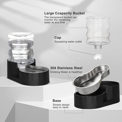 RIZZARI 4L Gravity Cat Water Dispenser:Spill Resistant for Apartments - color: Jet Black, size: 4L