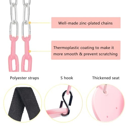 Swing Seat, 66" Heavy Duty Coated Iron Chain Sensory Swing, Therapy Swing Seat,Outdoor Playground Swing Set Accessories with Snap Hooks and Hanging Straps(Pink) - color: Pink