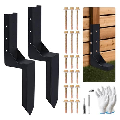 2-Pack 3.74" Width Fence Post Repair Kit, 24in Total Length Heavy Duty Ground Spike Anchor for Wooden Post Repairing Tilted/Broken Posts - size: 4'' 2 Pack