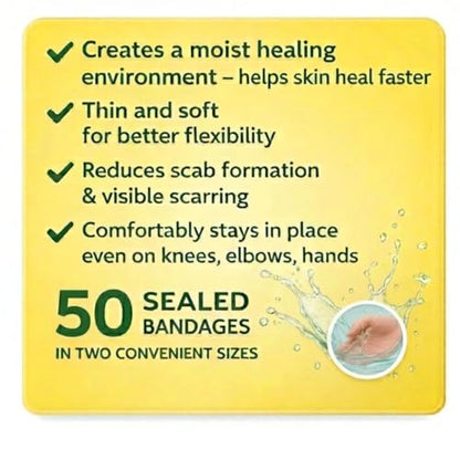 Hydrocolloid Bandage Kids |3X Faster Healing | Reduces Scarring | Protects Against Germs | Waterproof | 100% Active Surface | Flexible Protection & Wound Care | 50 Pcs - color: 50 Count