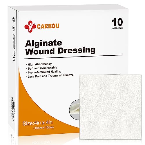 Carbou Calcium Alginate Wound Dressing, 4"x4" Patches, 10 Sterile Pads - size: 4x4 In (Pack of 10)