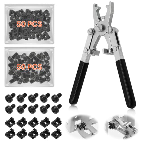 50 Sets M6 Black Rack Cage Nuts with Dual-Head Rotable Cage Nut Tool Kit | Dual-Head Rotatable Tool, Fits M4-M10 Cage Nuts, 50 Sets M6 Black Cage Nuts and Screws - color: 50 Pack Cage Nuts+Black Handle Tool