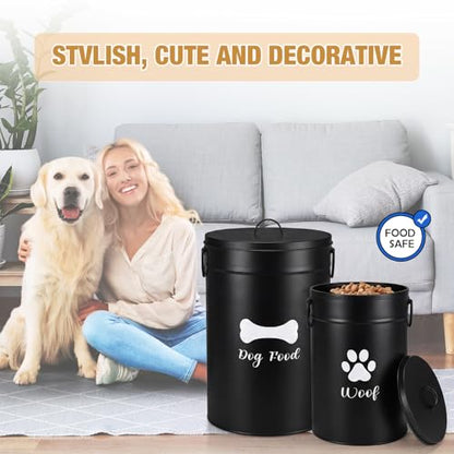 DoubleFill Extra Large 30+14 lb Metal Dog Food Storage Containers, Black - color: Black, size: Extra Large 30+14 lb