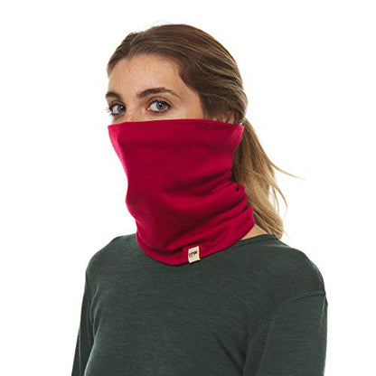 100% Merino Wool - Midweight Neck Gaiter - Skiing Neck Warmer - Winter Face Mask - Multipurpose Headwear - color: True Red