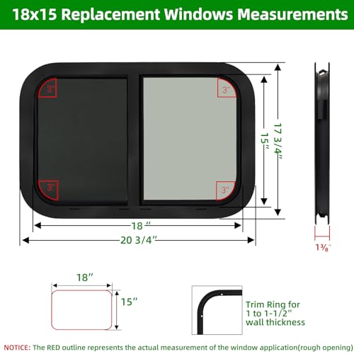 18"W x 15"H RV Windows for Cargo Trailer Camper,Tinted Horizontal Sliding - size: 18"W x 15"H
