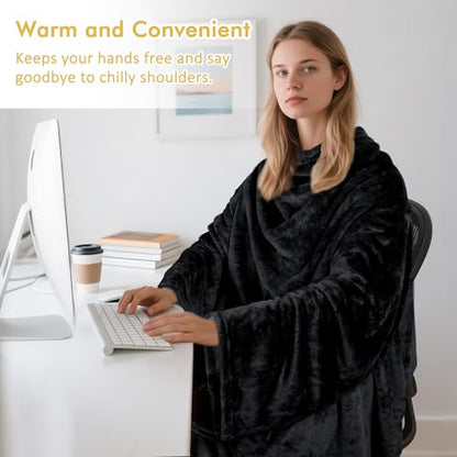 Catalonia Wearable Blanket with Sleeves for Women & Men, Fleece Wrap Throw - color: Black