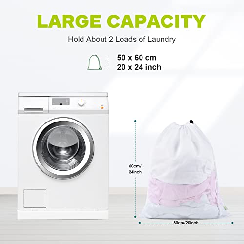 OTraki 2 Pack Mesh Laundry Bag 20x24 Inch Heavy Duty Laundry Fine Mesh Bags Dirty Clothes Drawstring Laundry Wash Bag Delicates Net Storage Travel Bag Don't Drying, Melting 140-176℉ White - size: 20 x 24 inch