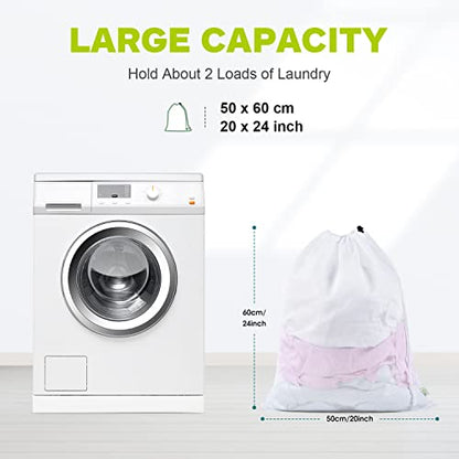 OTraki 2 Pack Mesh Laundry Bag 20x24 Inch Heavy Duty Laundry Fine Mesh Bags Dirty Clothes Drawstring Laundry Wash Bag Delicates Net Storage Travel Bag Don't Drying, Melting 140-176℉ White - size: 20 x 24 inch
