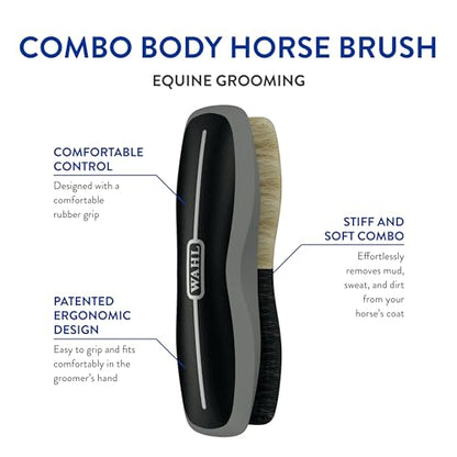 Wahl Professional Animal Equine Grooming Combo Body Horse Brush, Black - color: Black/Beige