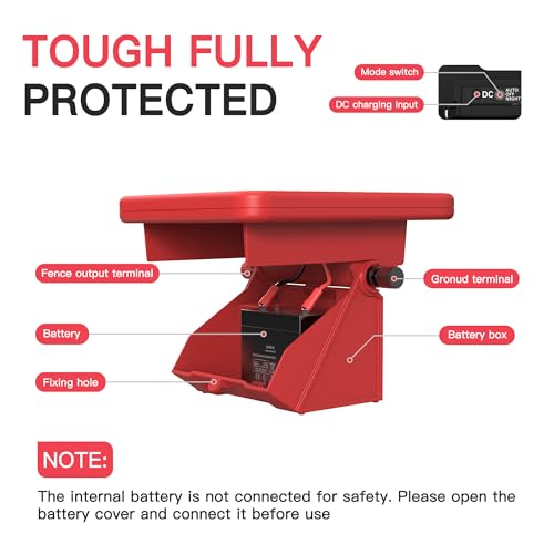 10 Mile Solar Fence Charger 0.3J Electric Fence Energizer with Day Night Mode 24-Hour Protection Red - size: 0.3J-Hong