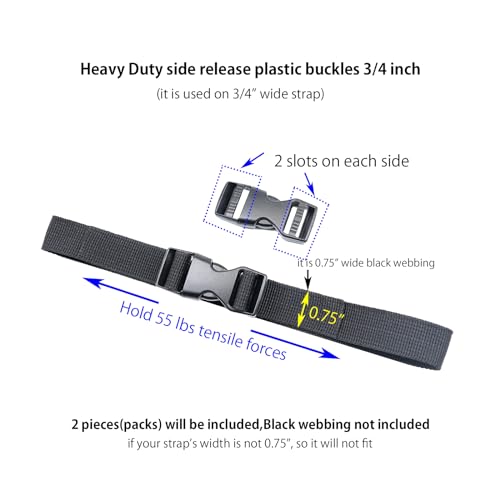 Quick Side Release Buckle, Heavy Duty Plastic Snap Buckle Clip Clasp Fasteners for Backpack Strap - style: 3/4 Inch - 2 Pieces